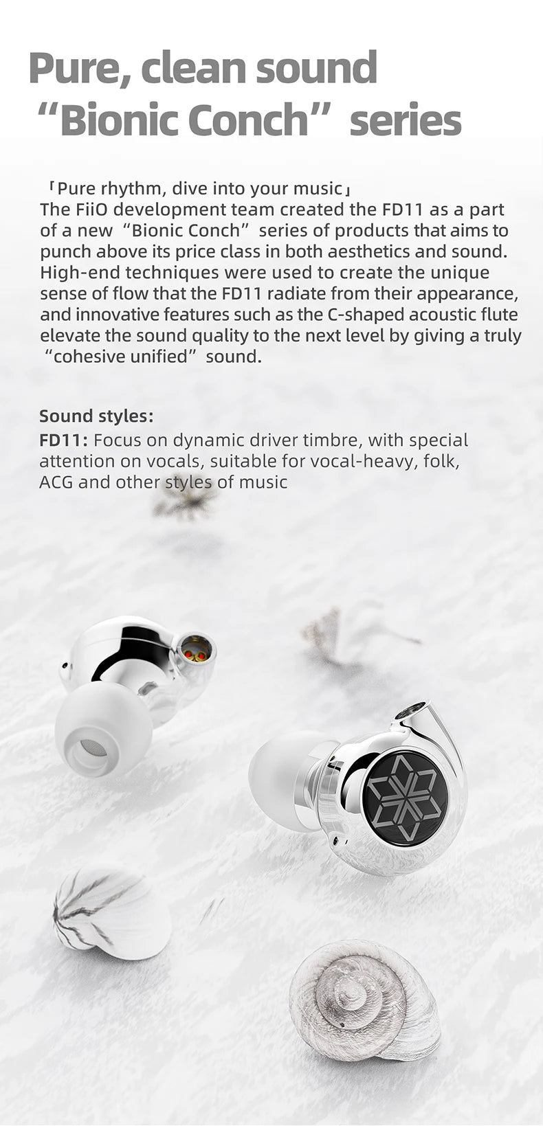 FiiO FD11 Earphones High performance Dynamic Driver IEMs Earbuds with 0.78mm Detachable Cable