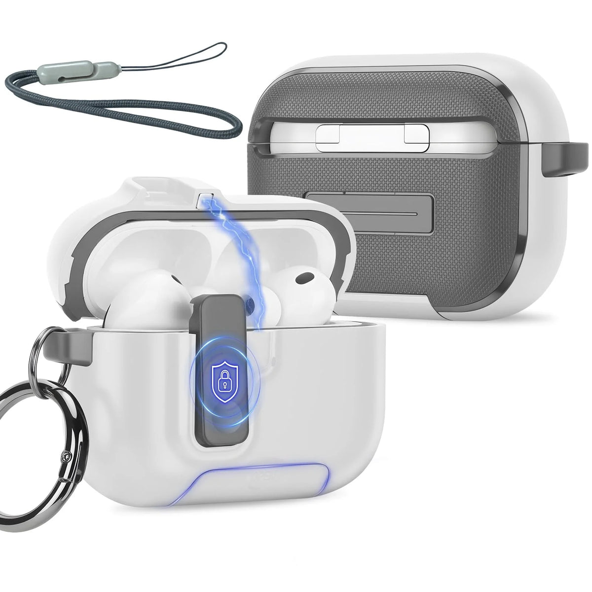 Magnetic Lock Case For Airpods Pro 3 with Kickstand Keychain & Lanyard Shockproof Drop-Proof Cover Men Women For Airpods Pro 3