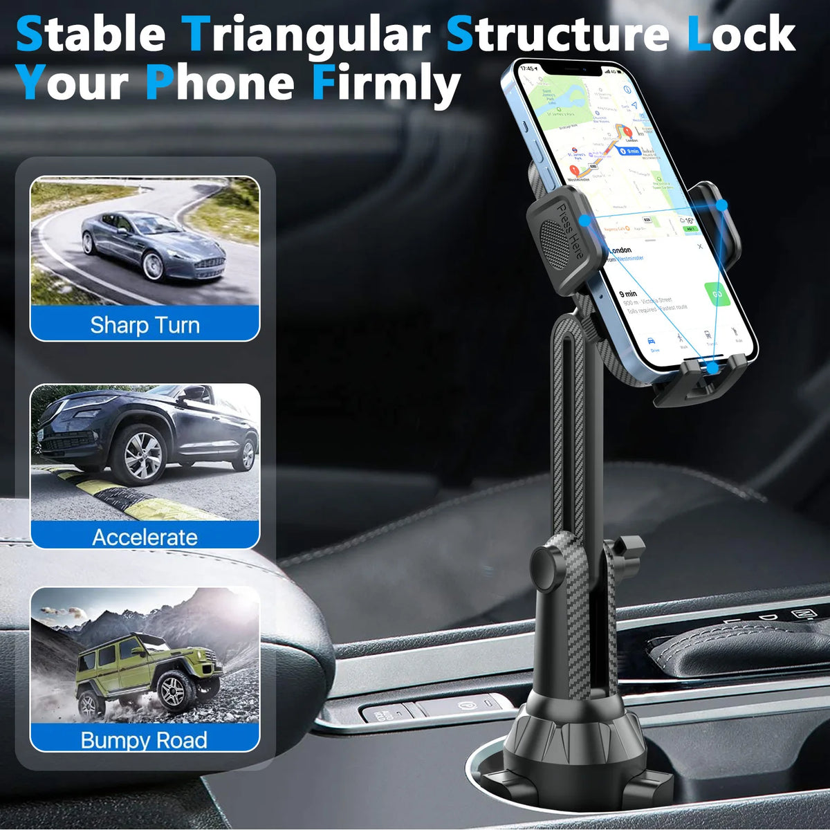Car Cup Holder Phone Mount Universal for Car, Adjustable Stable Cell Phone Holder 360° Rotation Stand Fits 4-7 Inch Smartphones
