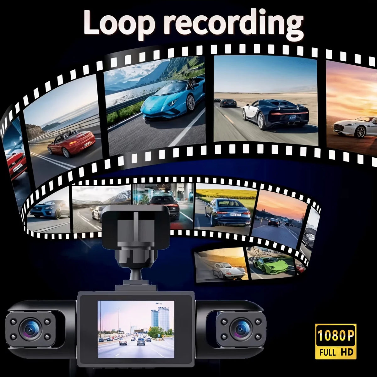 3/4-Lens 360° Panoramic Dash Cam, IR Night Vision, Auto Loop Recording, G-Sensor Motion Detection, 12H/24H Continuous Recording