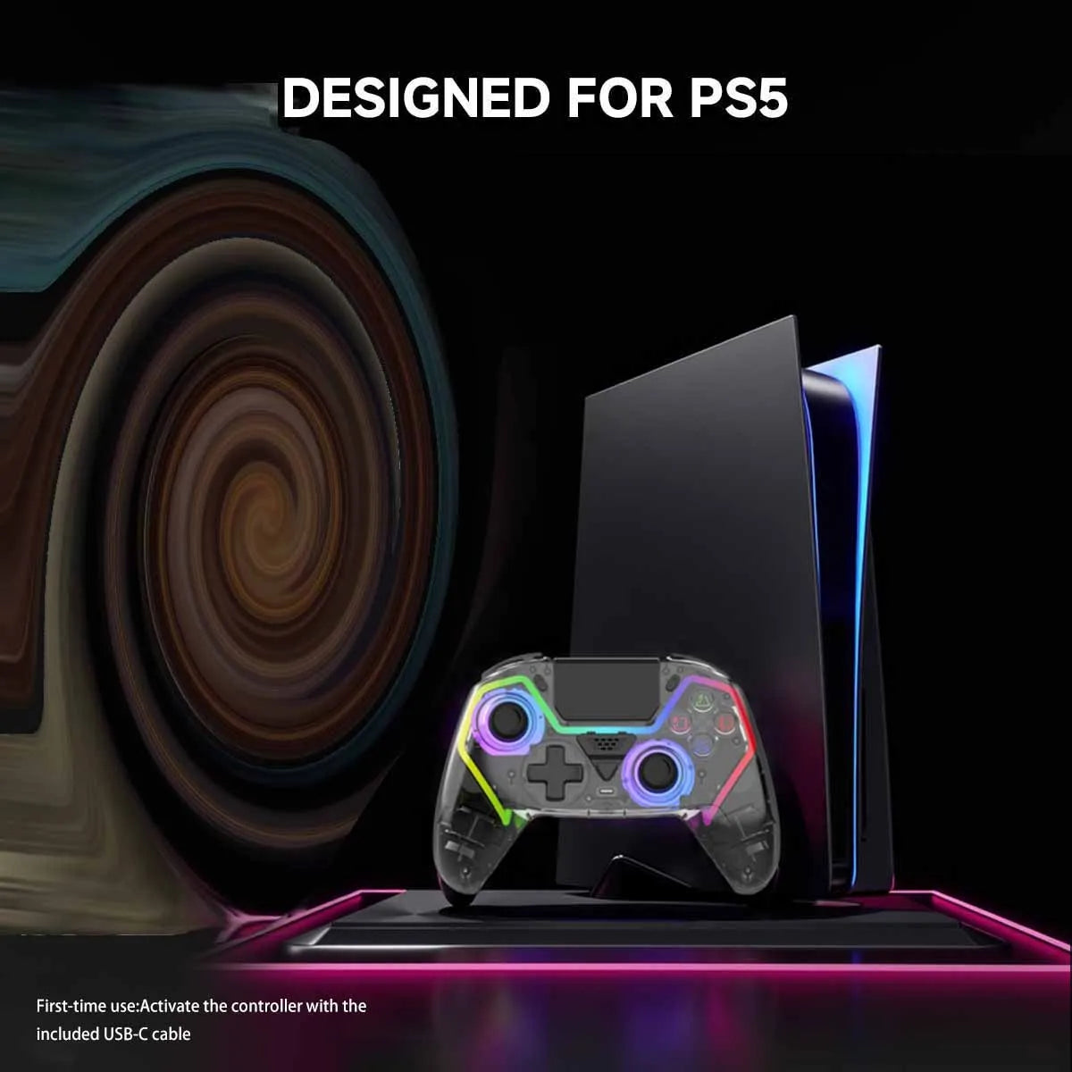 Transparent Wireless Controller HG-04D for PS5/PC/iOS/Android/Steam with BT 5.3,Macro Button,Touchpad,Hall Triggers & Joystick
