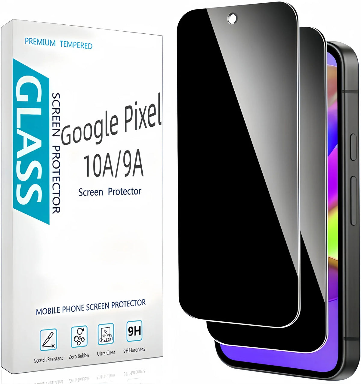2 Pcs Privacy Screen Protector Tempered Glass Film For Google Pixel 10a/9a ,Full Coverage, Anti Scratch, Bubble Free