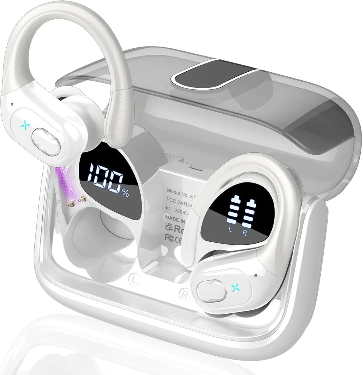 Wireless Earbuds Sport Bluetooth 5.4 Headphones with Noise Cancelling Mic 75Hrs HiFi Stereo Over Ear Bud LED Display USB-C IPX7