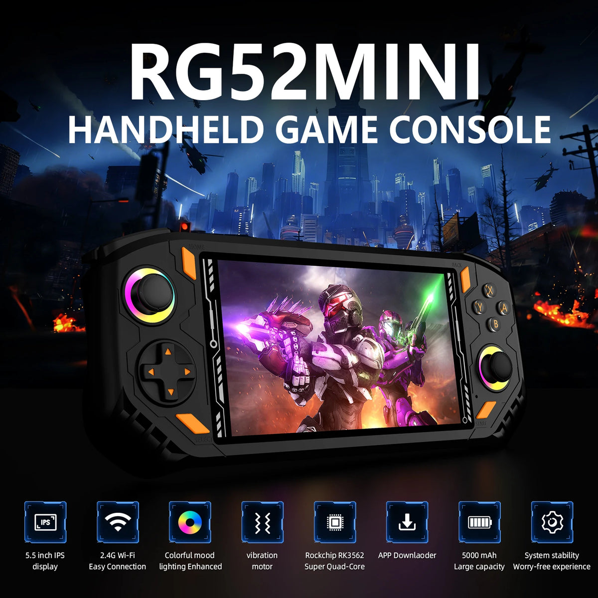 AISLPC RG52 MINI Handheld Game Console Dual System 2.4G WIFI 5.5" IPS Screen 30+ Emulator Potable Retro Games Console Pocket