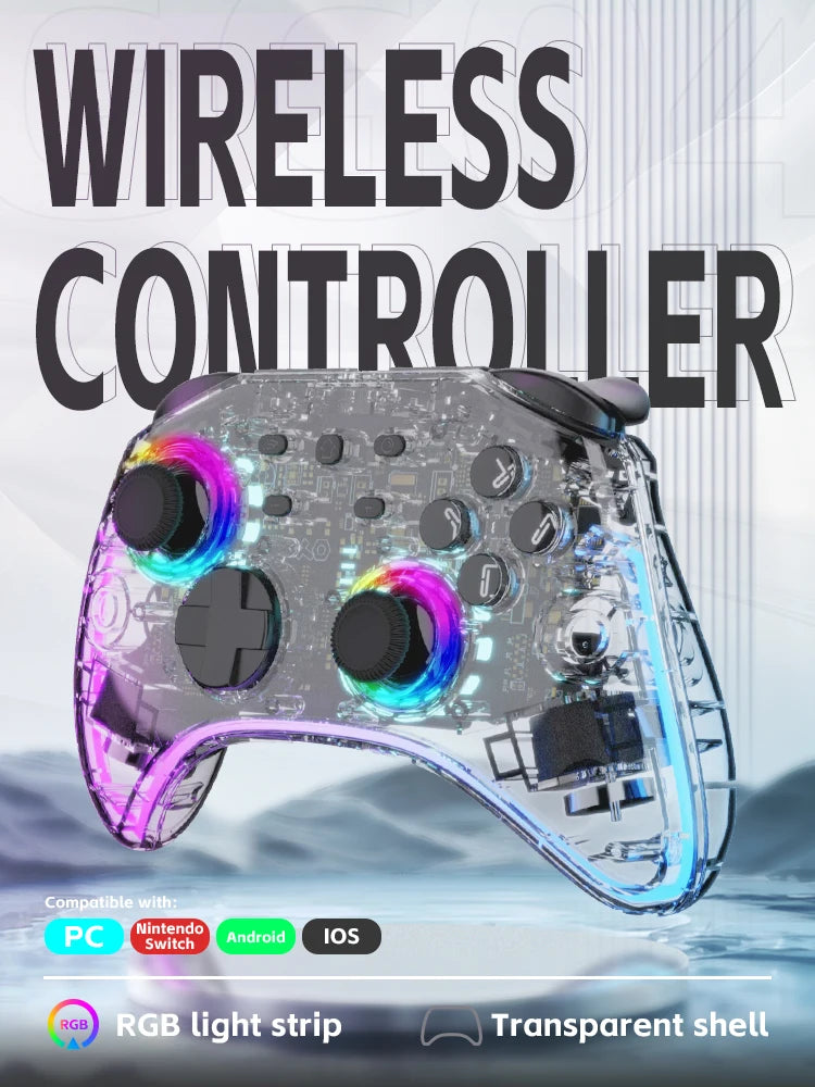 DATA FROG Portable Transparent Game Controller Wireless RGB LED Game Pad Multi Platform For Switch OLED PC Android IOS