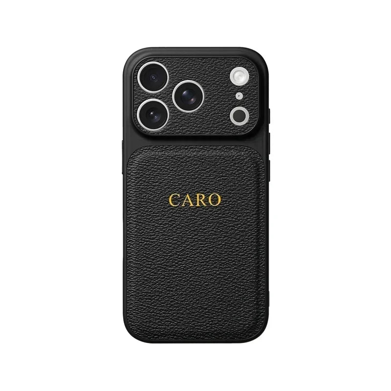 Personalized Luxury Classic Faux Leather Case For iPhone 18 17 16 15 14 13 Pro Max Air Custom Name Gold Hot Foil Engraved Case