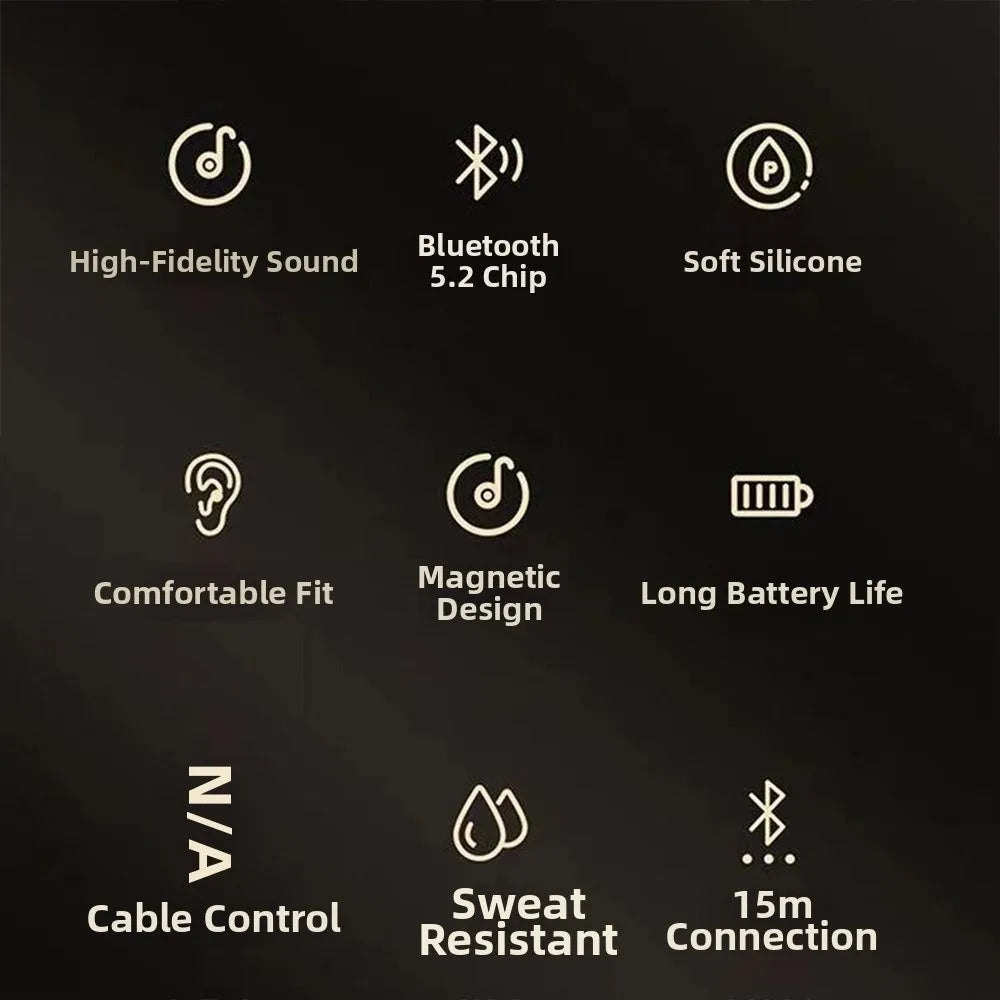 LED Digital Display Wireless Earbuds Neckband Magnetic TF Card Support Earphones Stereo Sound Long Standby