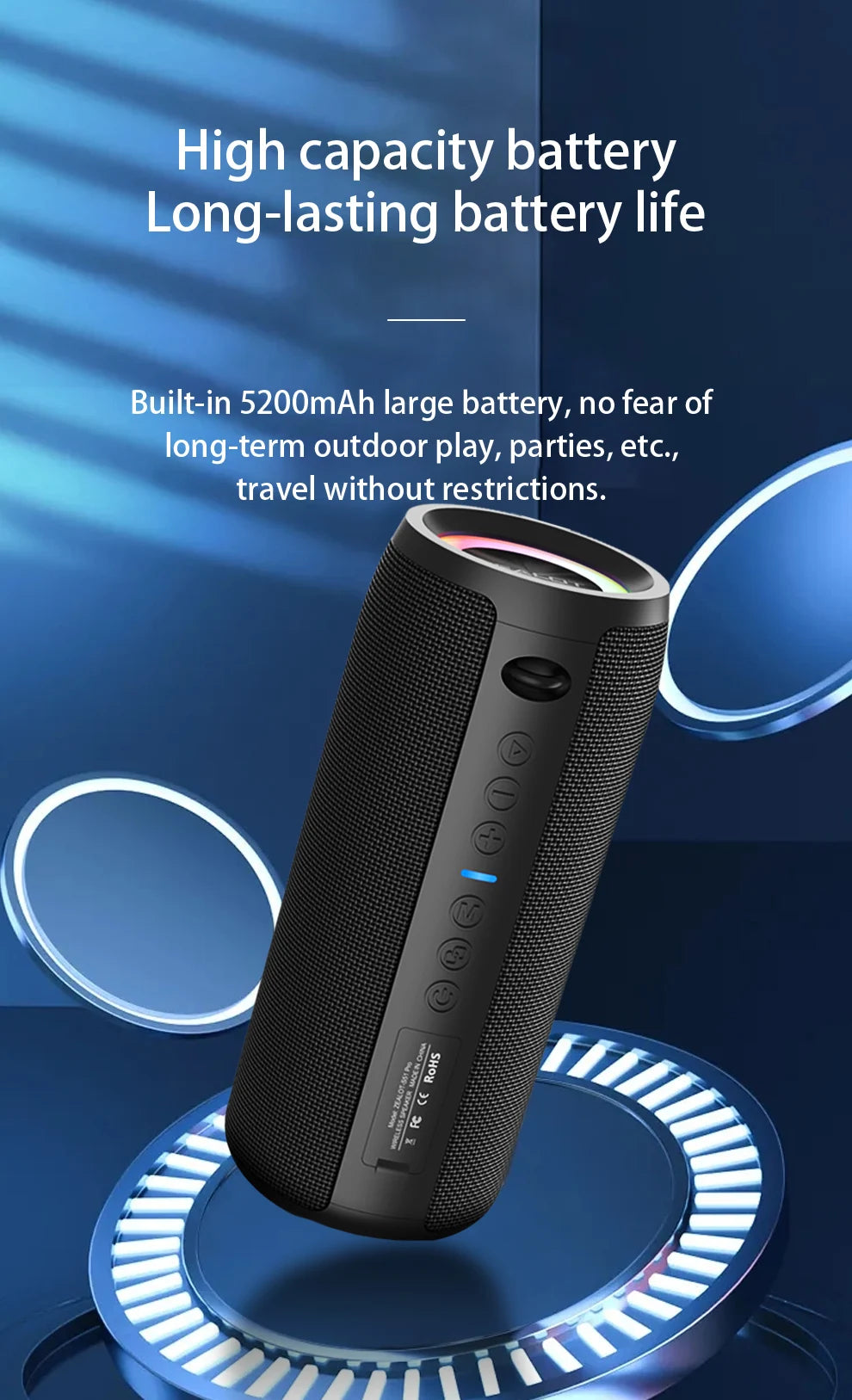 ZEALOT S51 Pro 40W Wireless Speakers, Outdoor Portable Subwoofer Speaker, 5200mAh Battery, 24 Hours Playtime Loud Stereo.