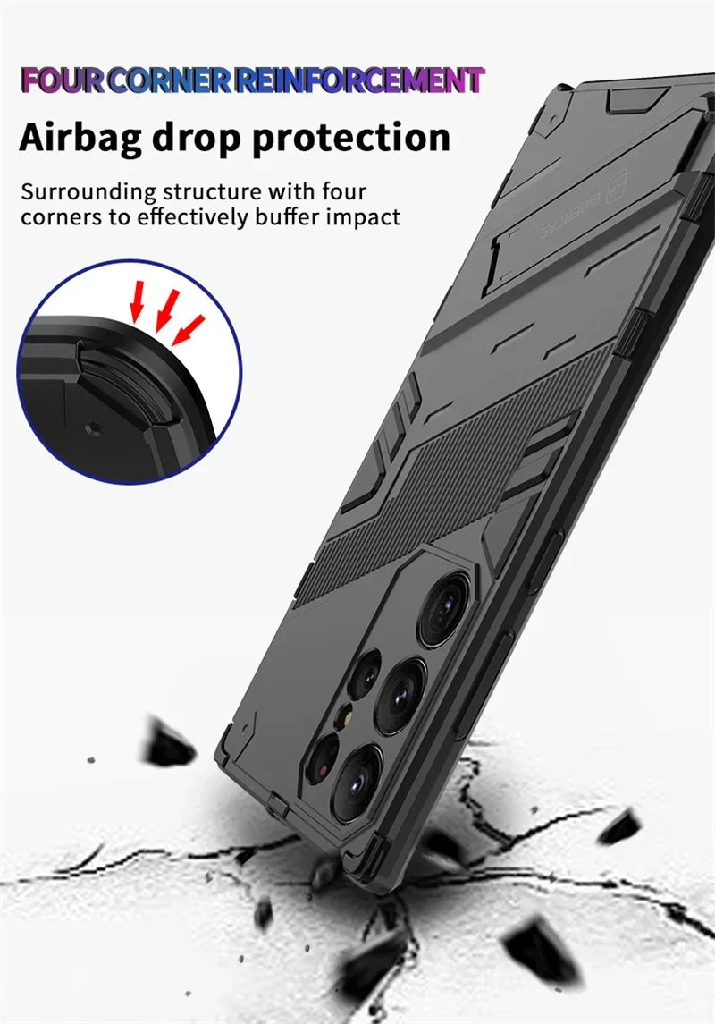 Armor Shockproof Phone Case For Samsung Galaxy S26 S25 S24 S23 S22 Ultra Plus Edge S26 Pro With Holder Lens Protect Cover