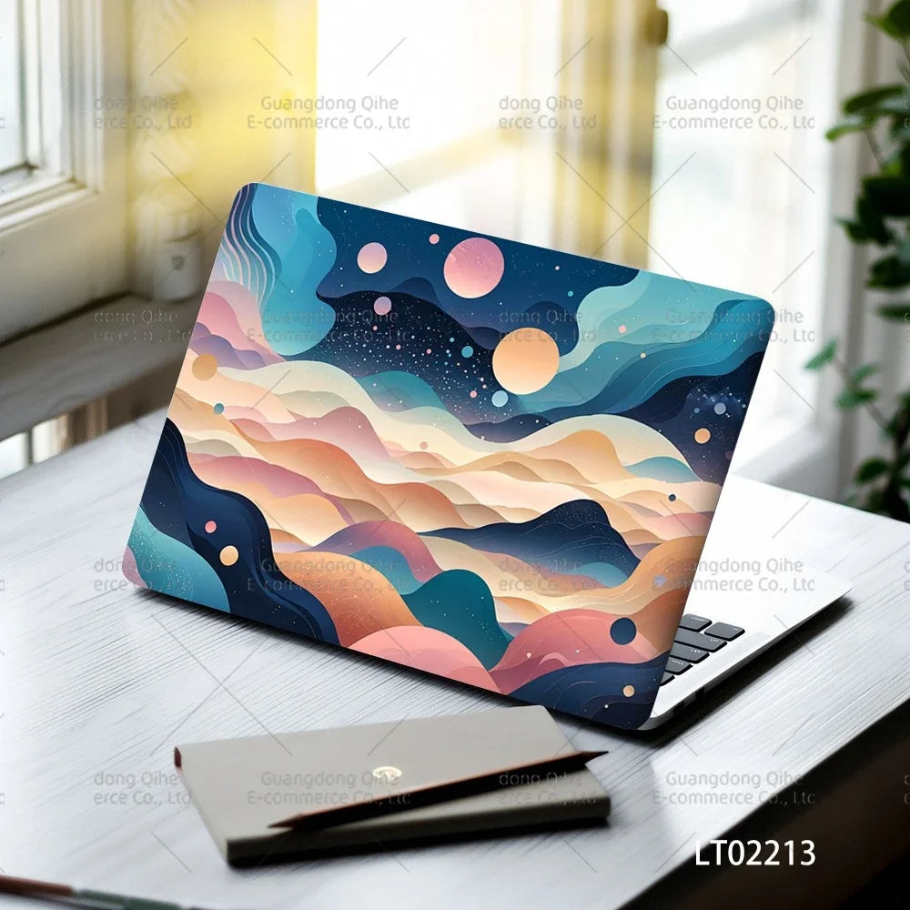 2PCS Scenery Oil Painting Laptop Stickers Set Flower Art Waterproof PVC Decals MacBook Traditional Ink Style Computer Skin