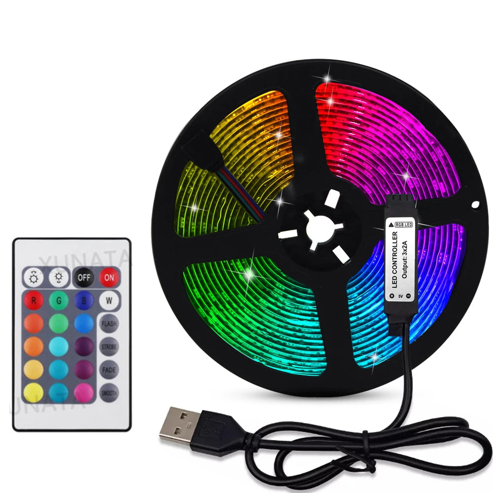 5V USB RGB LED Strip Light Remote Control 5050 30LED/m 5m 10m Lights Tape TV Backlights Home Decoration 0.5/1/2/3m Black PCB