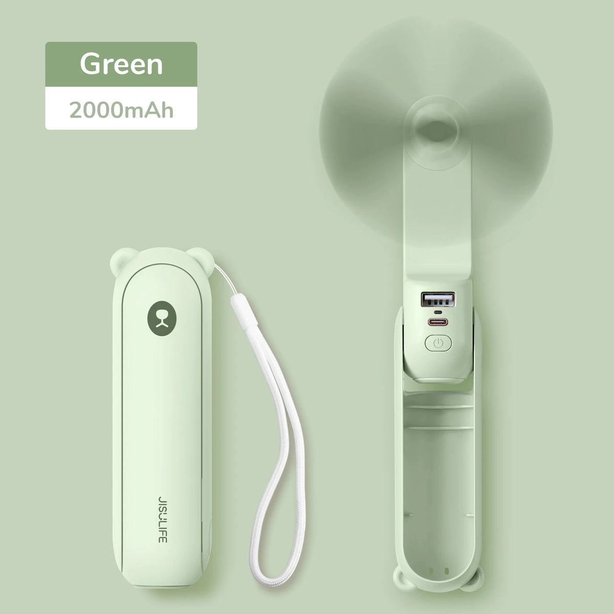JISULIFE Portable Fan Mini Handheld Fan USB 4500mAh Recharge Hand Held Small 3 In1 Pocket Fan with Power Bank Flashlight Feature