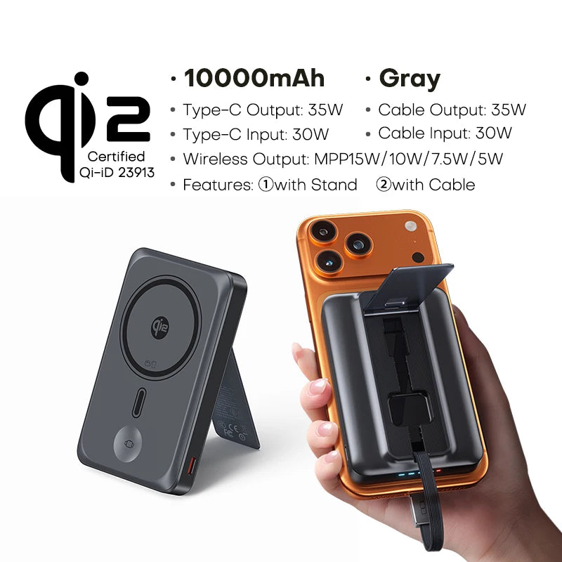 QOOVI Qi2 35W Magnetic Power Bank 10000mah Portable Charger For MagSafe 15W Wireless Fast Charging For iPhone 17 16 15 iWatch