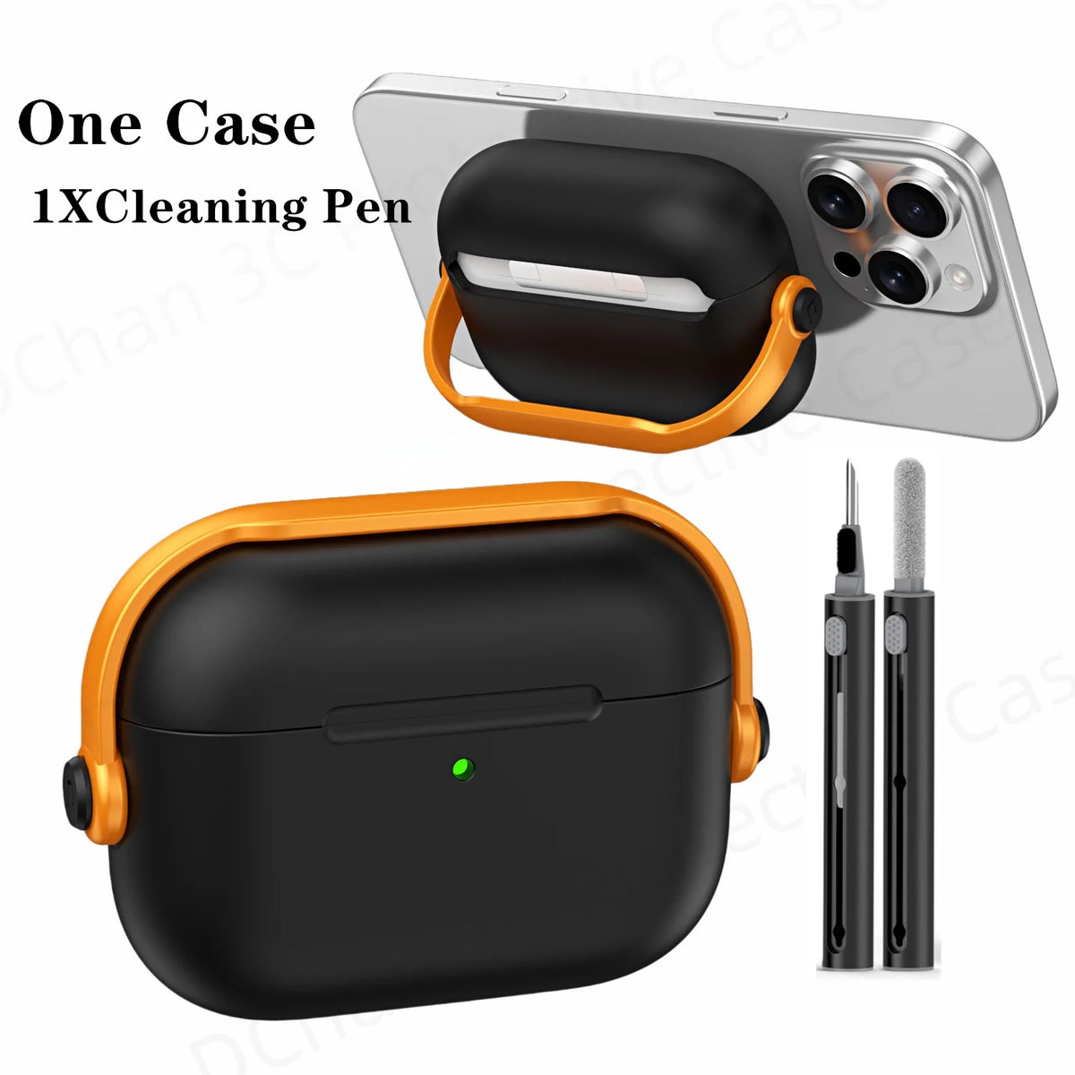 For AirPod Pro3 Case With Lock Shockproof Protective Cover with Cleaner Kit For Airpod 4 Case For AirPods Pro 3 Phone Stand Case