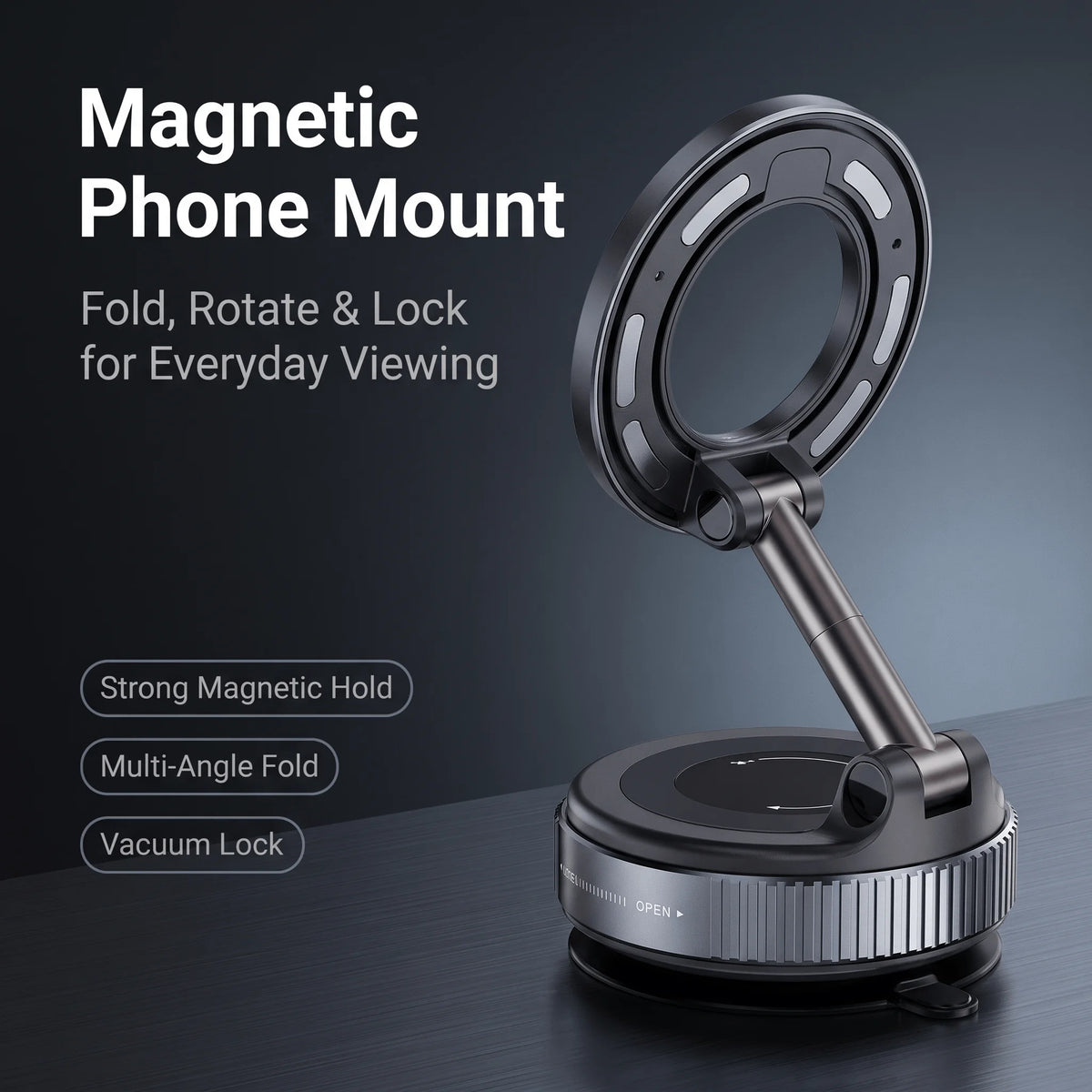 Vacuum Suction MagSafe Magnetic Phone Holder, 360° Rotatable Foldable Car Mount for Dashboard Glass Desk Multi-scene Use