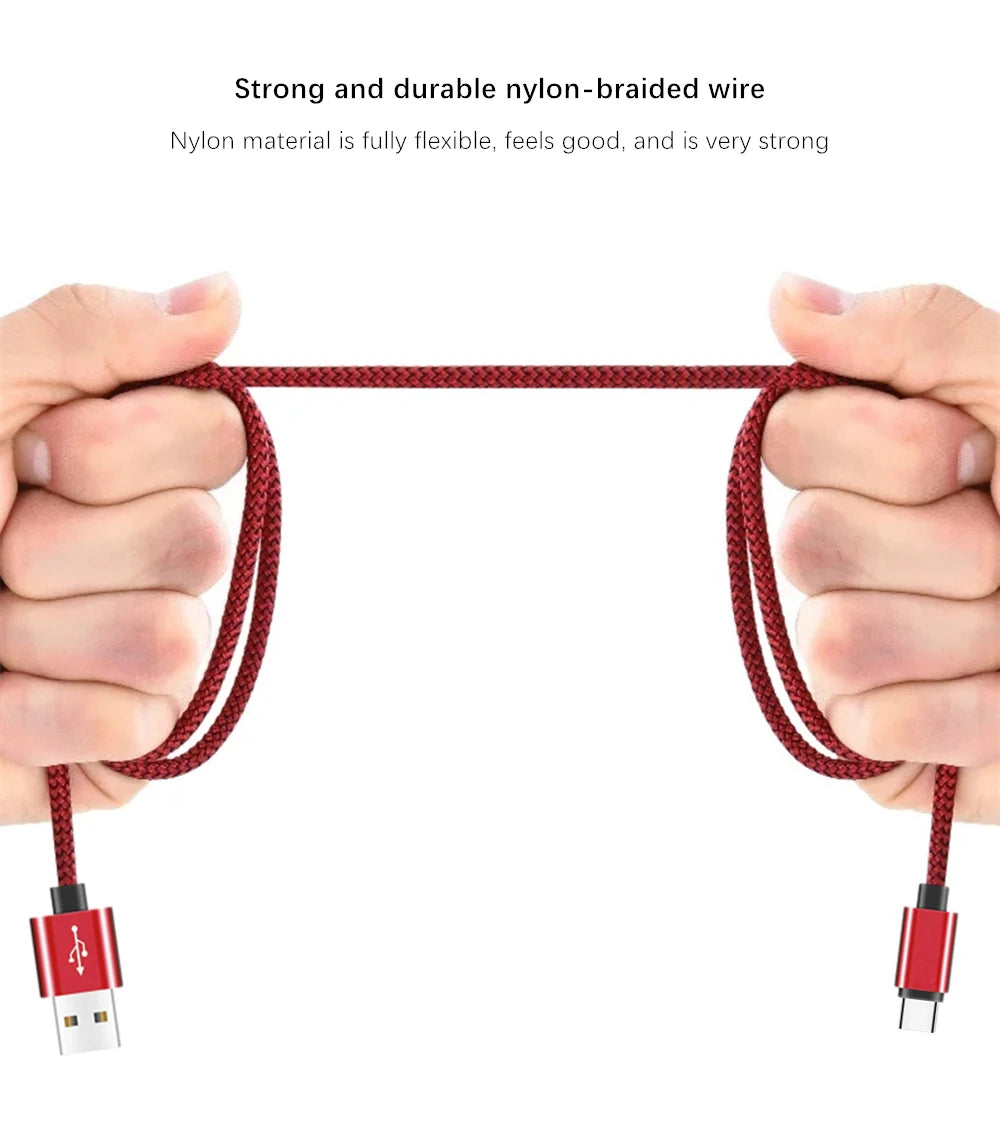 Alloy Braided Type C USB Fast Charge Cable For Samsung Xiaomi Redmi POCO Huawei Honor OPPO VIVO Quick Charging USB Type-C Cables