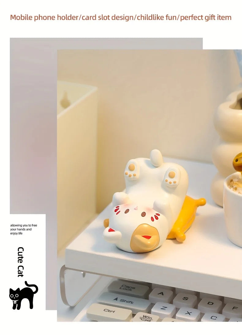 Cute Cartoon Cat Desktop Ornaments Phone Stand Creative Desk Decor for Office Home Kawaii Cat Glasses Storage Holder