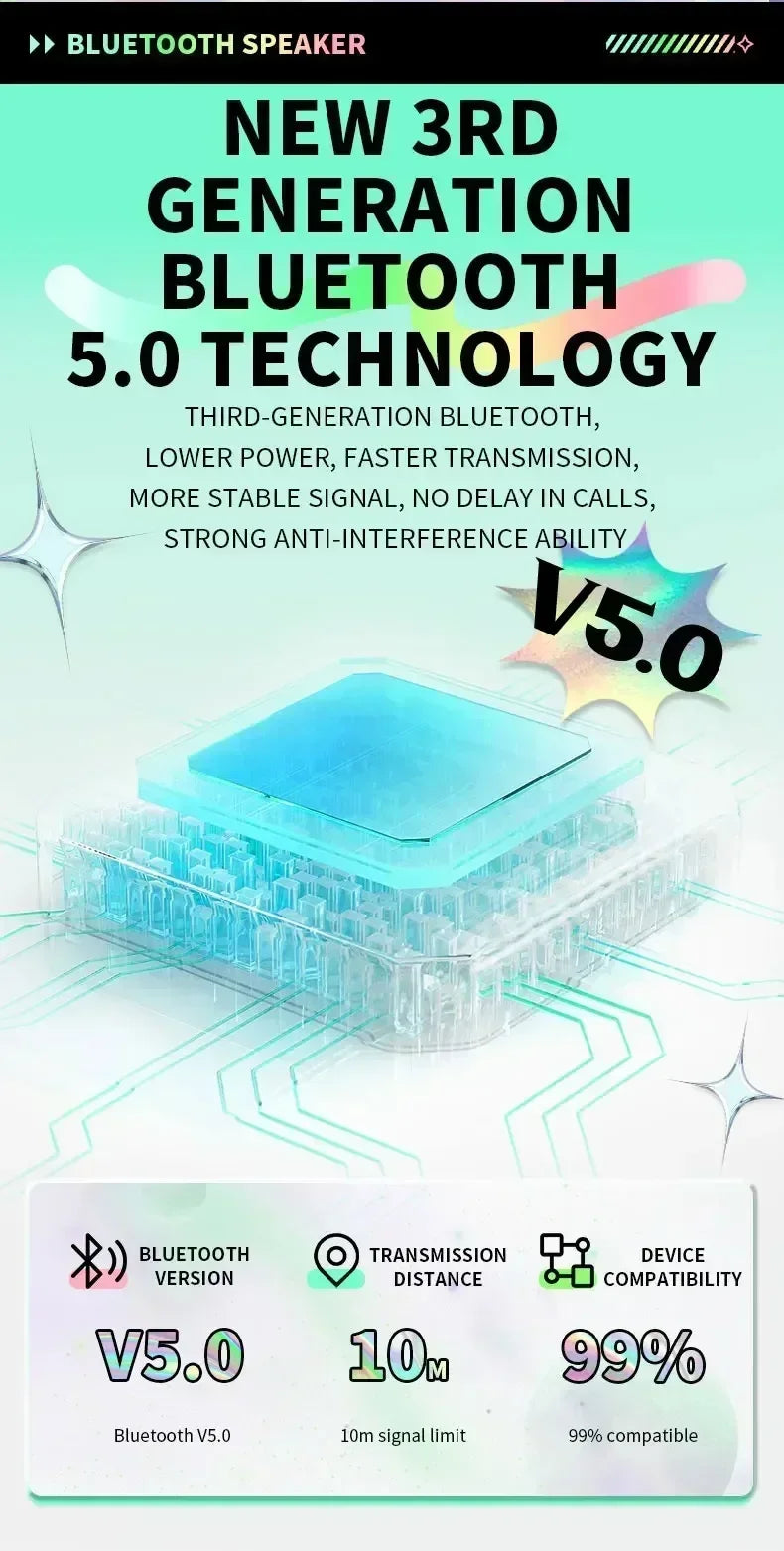 Mini Bluetooth Speaker Wireless Loudspeaker Crack LED SD Card USB Subwoofer Portable MP3 Music Sound Column for PC Mobile Phone