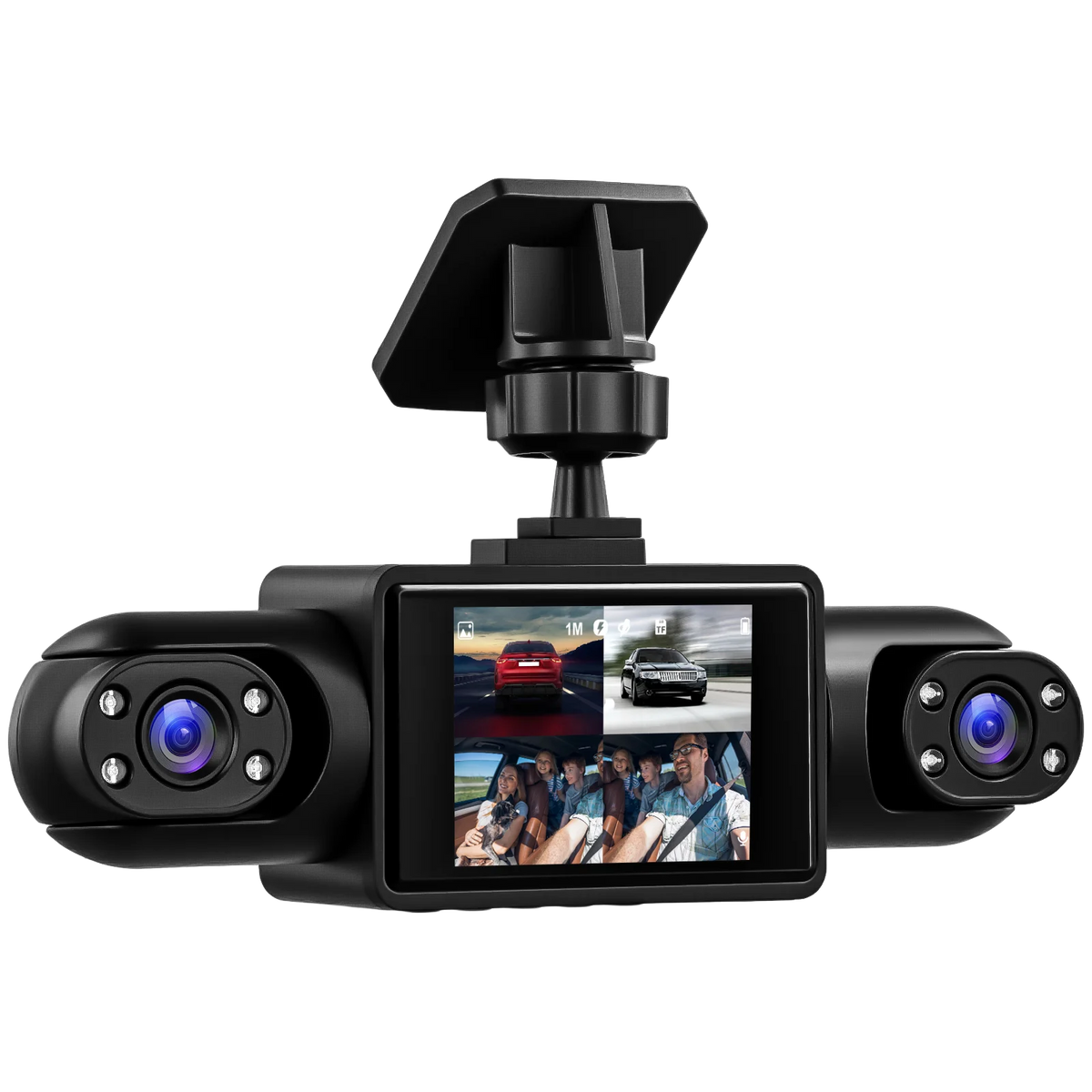 Podofo 2inch 1080P Car Dash Cam with Four High-Definition Cameras, Including 480P Left Interior, Right Interior, and Rear Cameras Loop Recording Add Hardwire Kit Car Accessories Black Box Driving Assistance Camera