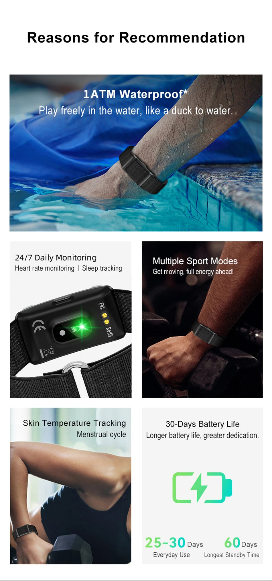 LIGE New No Screen Smart Bracelet Heart Rate Thermometer Men's Wristbands Waterproof Sports Fitness Men Women Smart Watch 2026