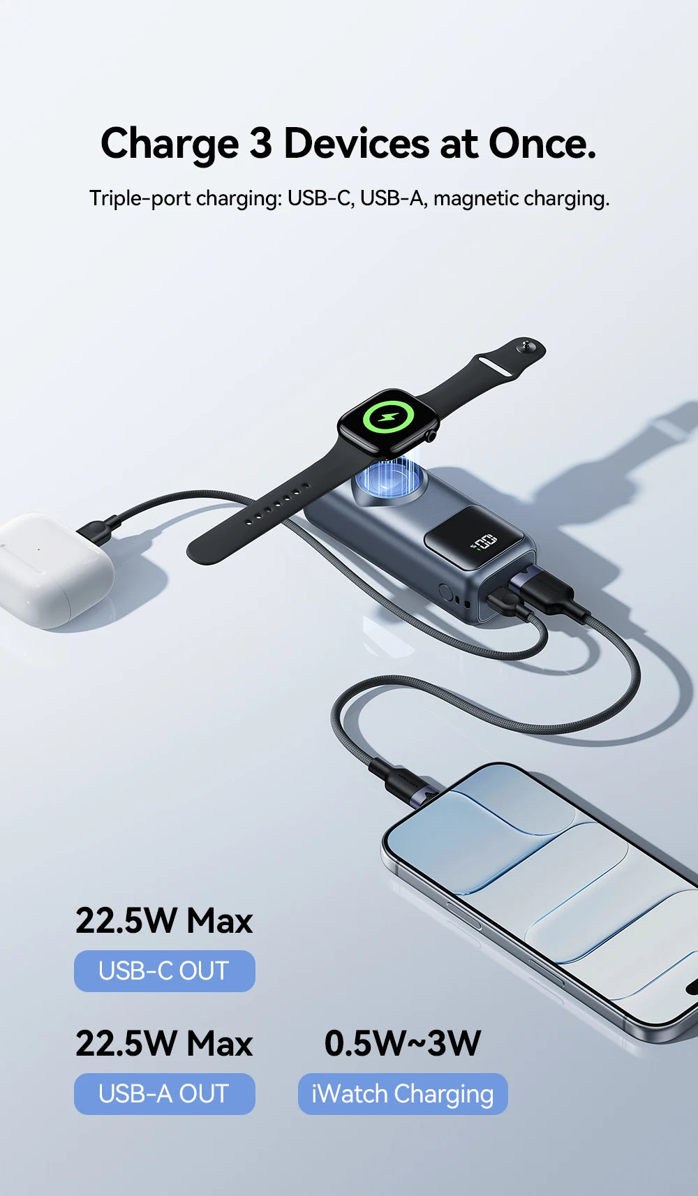 Vention 10000mAh Mini Power Bank 22.5W Fast Charging for iPhone 18 17 Magnetic Wireless Charger for Apple Watch Series 12 11