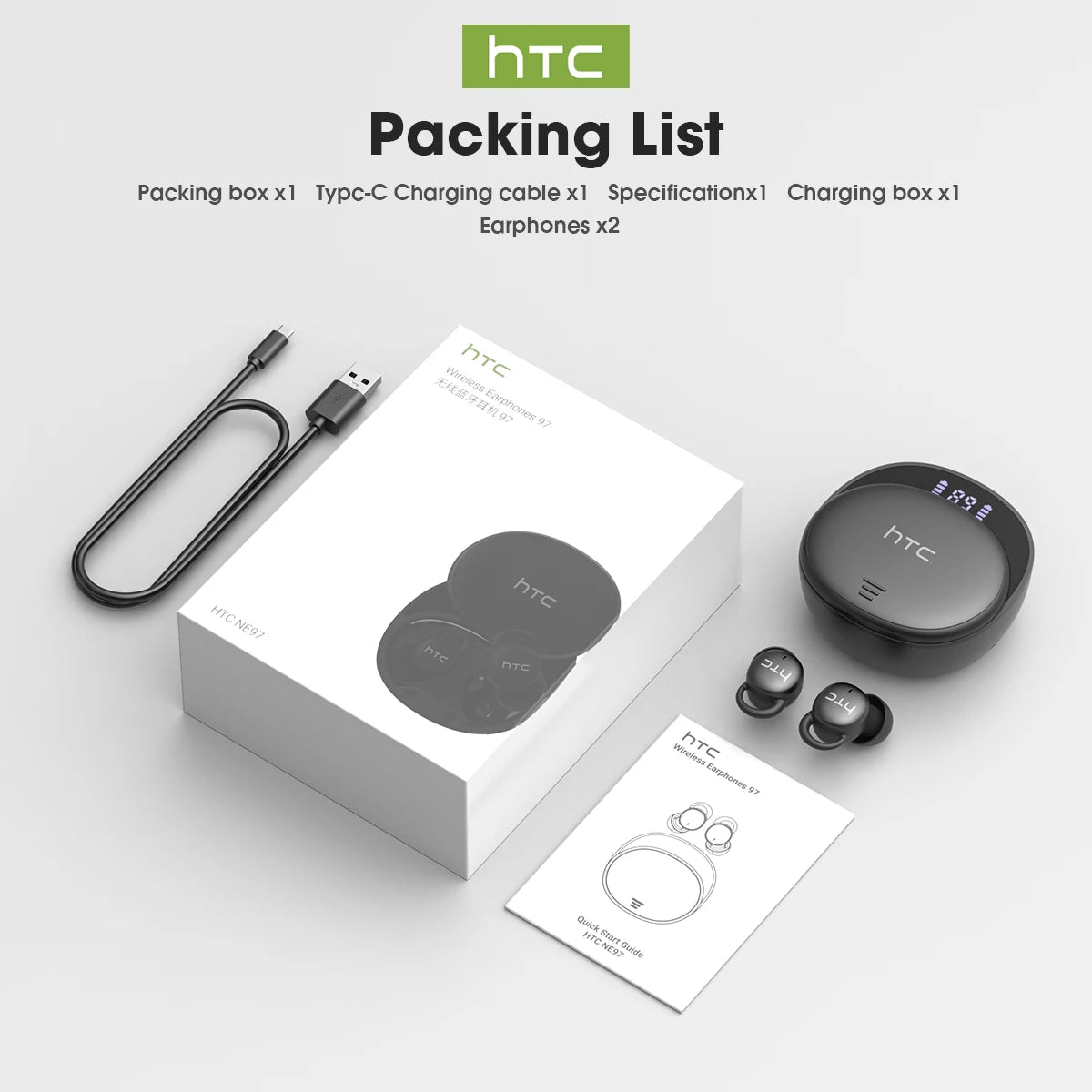 Micro Sleep Wireless Earbuds HTC NE97 Bluetooth 5.3 Pain-Free Fit 18H Playtime Friendly Earphones Soft Sound Side-Sleep