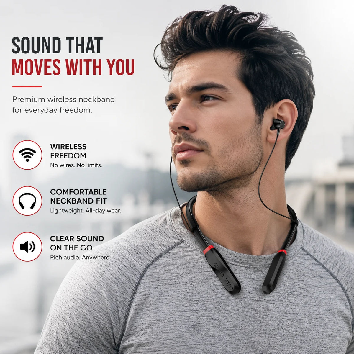 Bluetooth 5.4 Neckband Wireless Earbuds with Mic, 100H Standby Stereo Magnetic Sports Headphones for Running, Gym, Travel, Phone