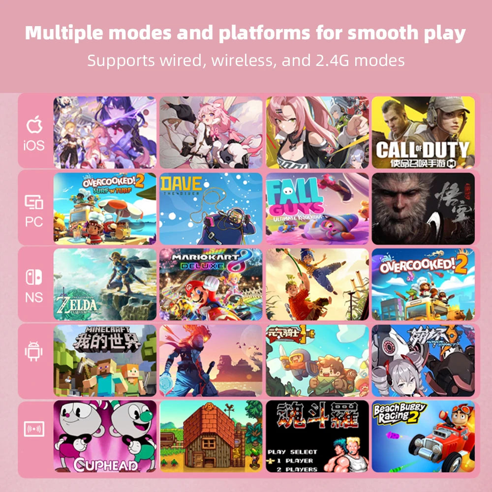 Pink Game Controller, Original PXN P5 Controller Supports Switch, iOS, Android, Computer PC, Built-in 2.4G Receiver