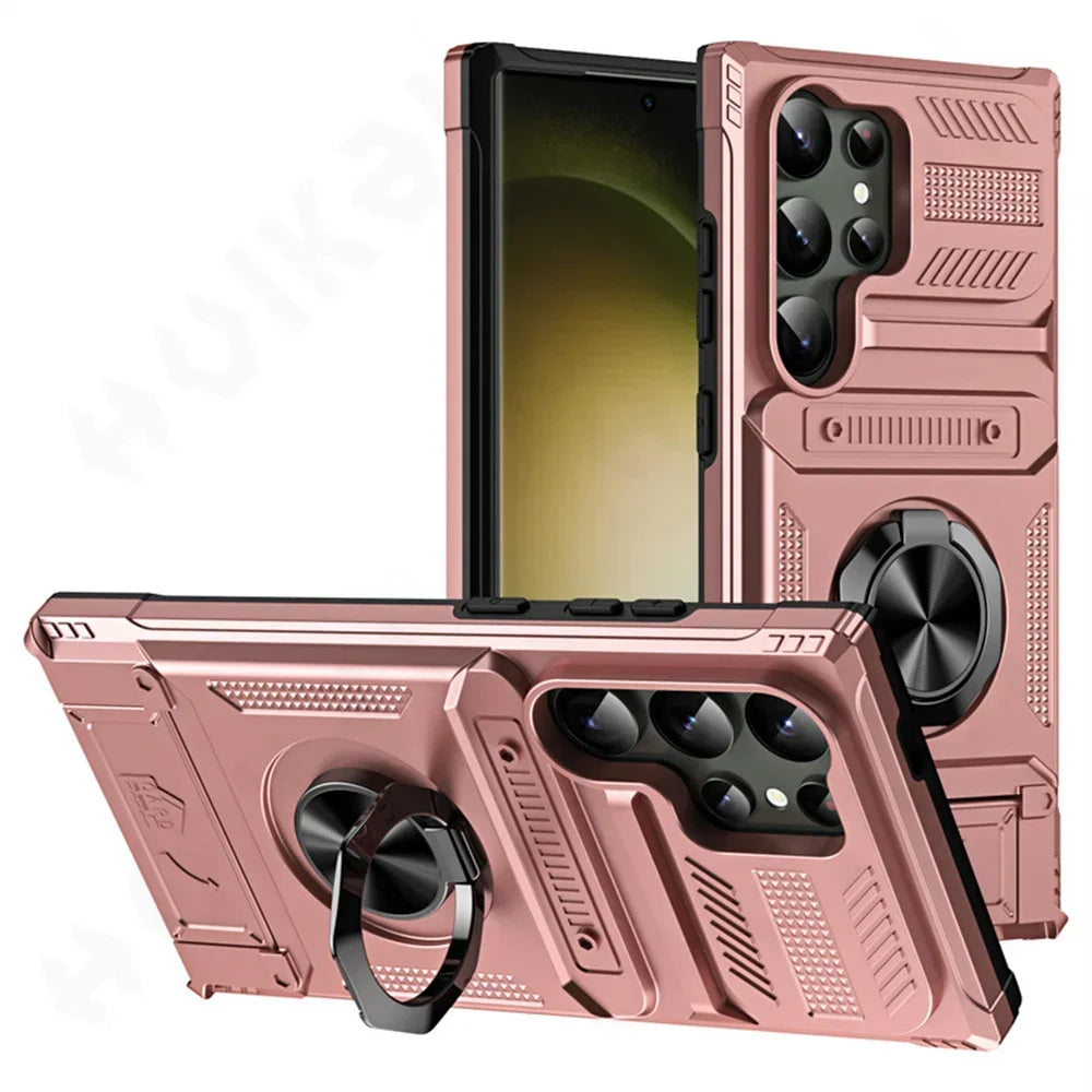 Case For Samsung Galaxy S25 S24 S23 Ultra Plus FE A55 A35 A15 A14 Magnetic Rotated Ring Kickstand Heavy Protection Wallet Cover