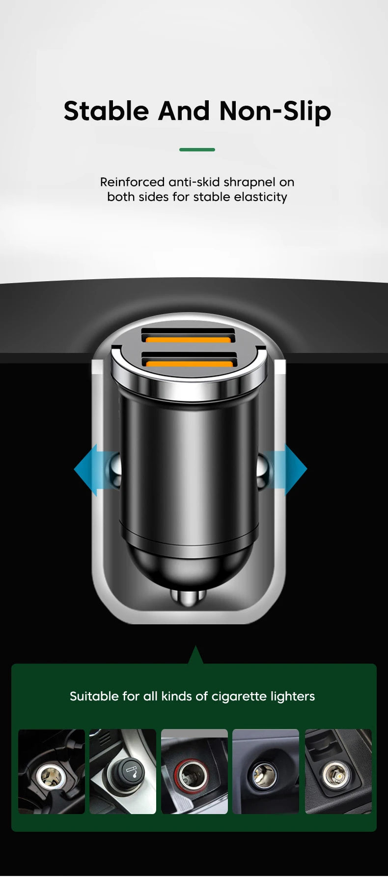 200W Dual USB Car Charger Pull Ring Fast Charging Car Phone Charger Adapter For Xiaomi Samsung Mini Car Charger