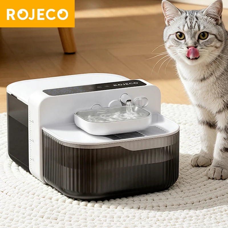 ROJECO Wireless Cat Water Fountain Smart Pet Water Dispenser for Cat 2000mAh Automatic Sewage Separation Cat Drinking Fountain