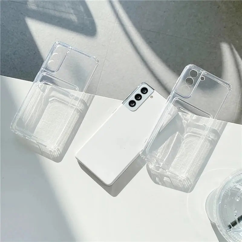 Thick Shockproof Card Bag Wallet Clear Phone Case For Samsung S26 S25 S24 Ultra S20 S21 S22 S23 Fe S 24 Plus 5G Soft Cover Cases