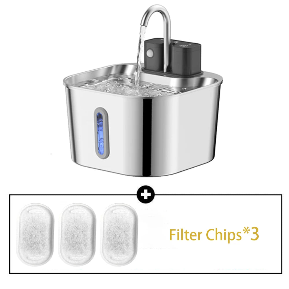 2L Wireless Smart Pet Fountain Stainless Steel Cat Dog Water Dispenser Motion Sensor Rechargeable Auto Drink Bowl( No 5V 1A Plug