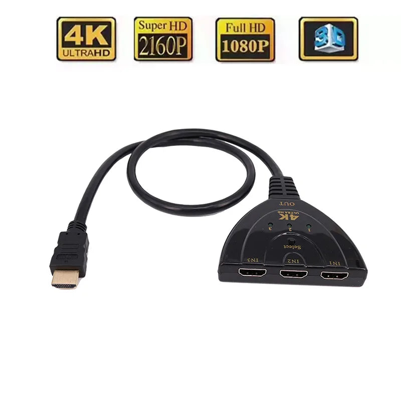 3 in 1 4K HDMI-compatible Splitter Cable HDTV 4K Video Switcher Adapter 3 Input 1 Output Port Hub For PC TV Projector Monitor