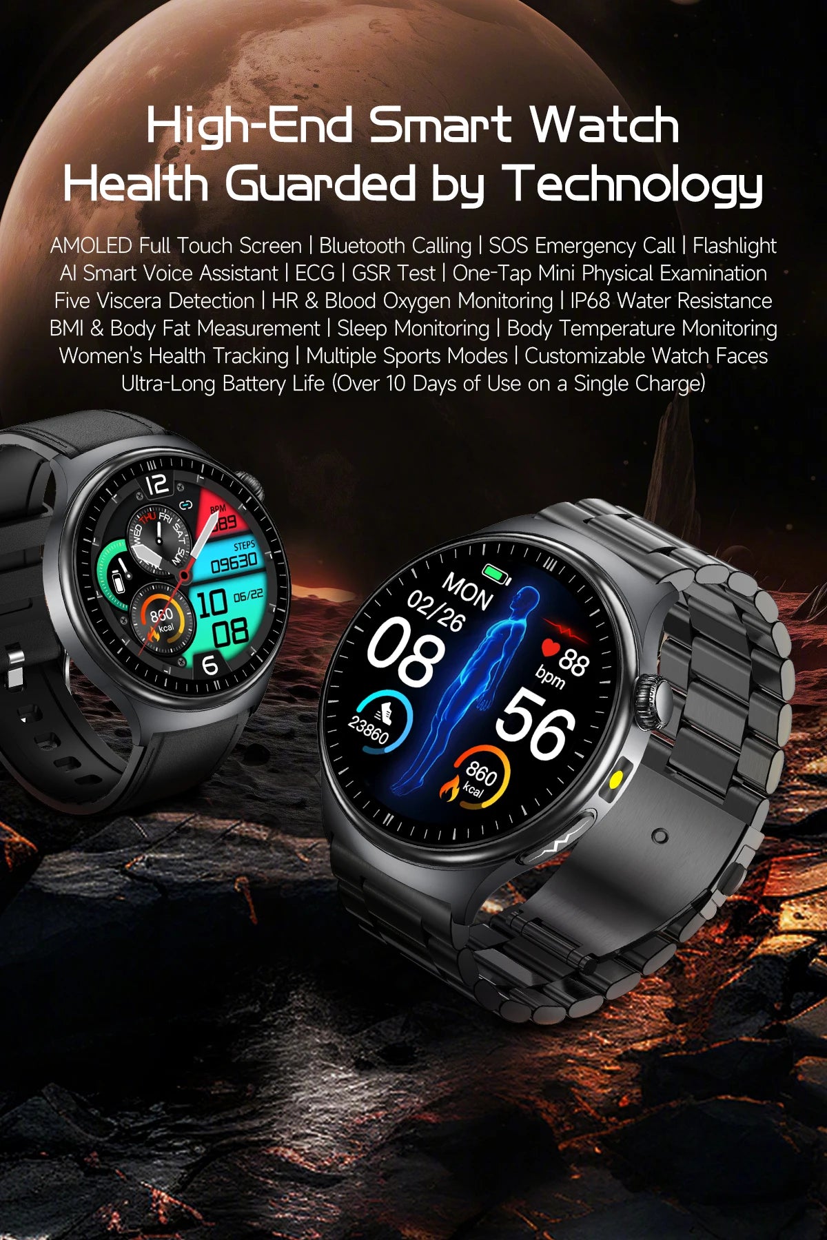 2026 New Accurate Diagnosis ECG Smart Watch Body Fat Blood oxygen BP Health Sport HD AMOLED Screen call Smart watch Men Women