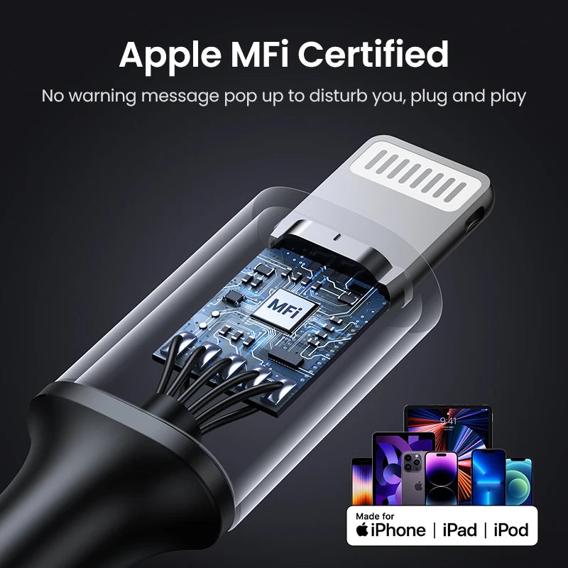 UGREEN MFi For USB Lightning Cable Charger For APPLE iPad iPhone 14 13 11 8 12W Fast charging data Braided short long Carplay 2m
