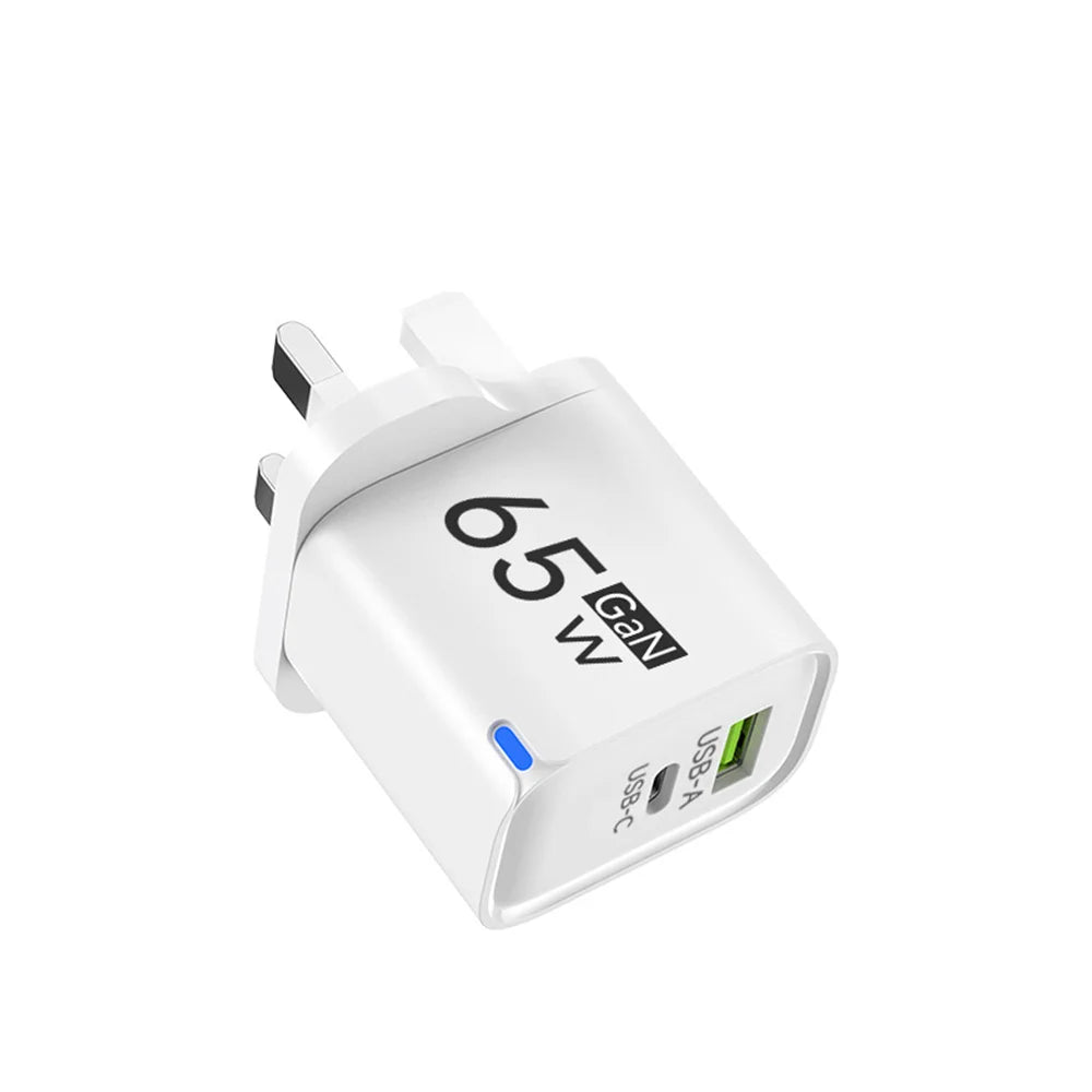 65W USB-C Fast Charger PD Type-C Dual Ports Mobile Phones Charging Adapter EU US UK Plug For iPhone Samsung Xiaomi