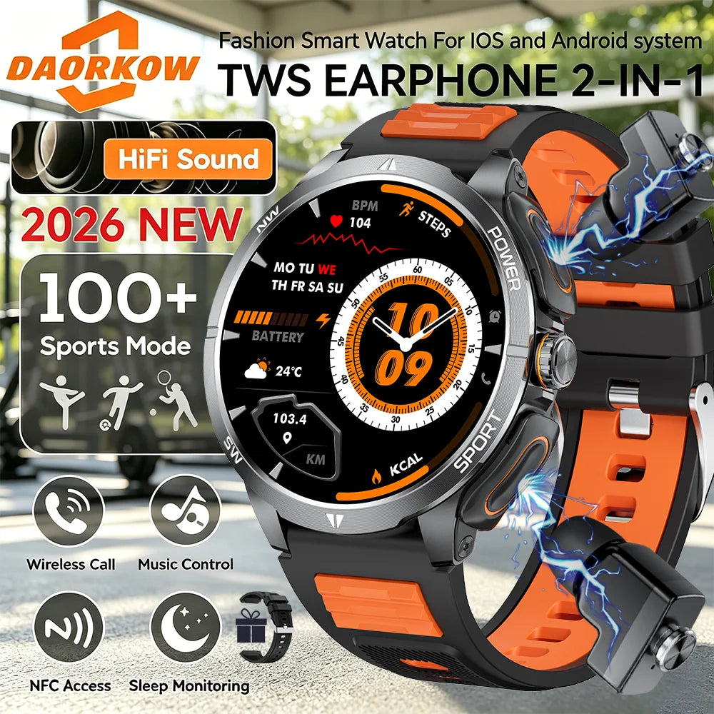 TWS 2-in-1 Smart Watch with Headphones Sports Play Music Bluetooth Headset Call Men Health Monitor NFC Women Smartwatch Earbuds
