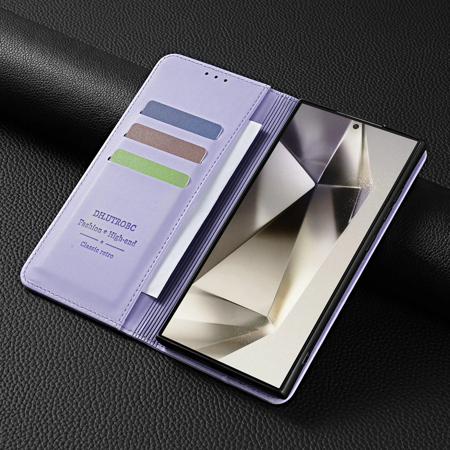 Wallet Skin Friendly Magnetic Slot Flip Leather Case For Samsung Galaxy S26 Ultra S25 Edge S24 FE S23 Plus S22 S21 S20FE S10+