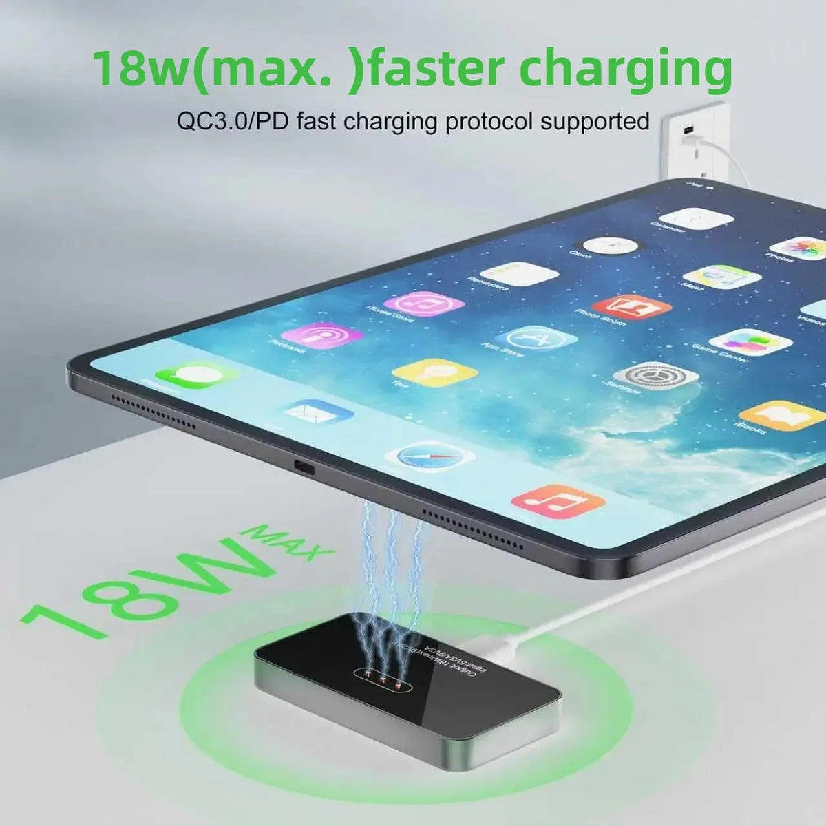 Magnetic Wireless Charger for iPad, 18W Fast Charging Pad with Smart Connector & USB-C Cable