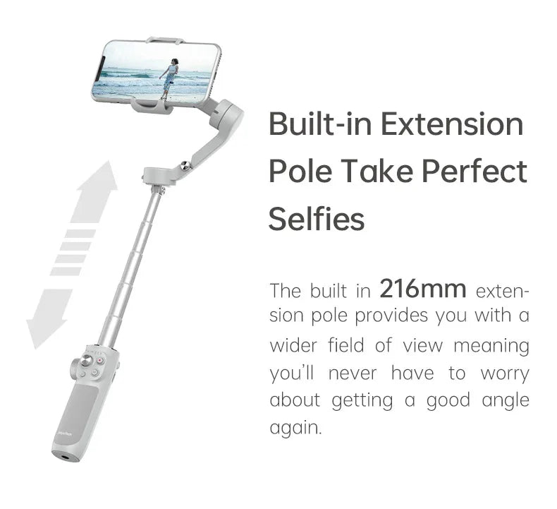 FeiyuTech VB4 3-Axis Gimbal Stabilizer for iPhone & Android, Built-in Selfie Stick, Foldable Design for Vlogging, Face Tracking