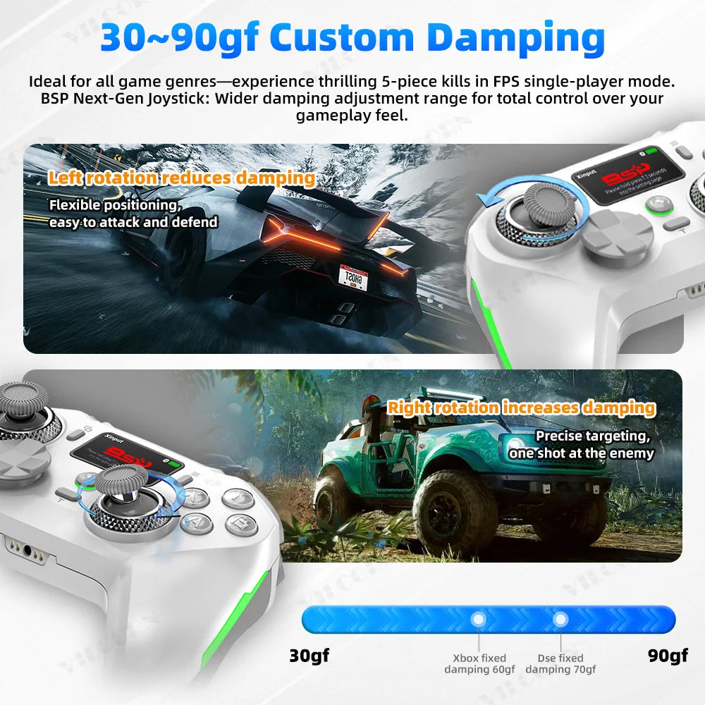 G8 Wireless Game Controller for PC Switch Android iOS Mobile Phone 4 Hall Operation-with TMR Hall Joystick, 30-90gf Adjustable Damping, Smart Screen, Turbo Macro RGB Light, 6-Axis Vibration Gamepad