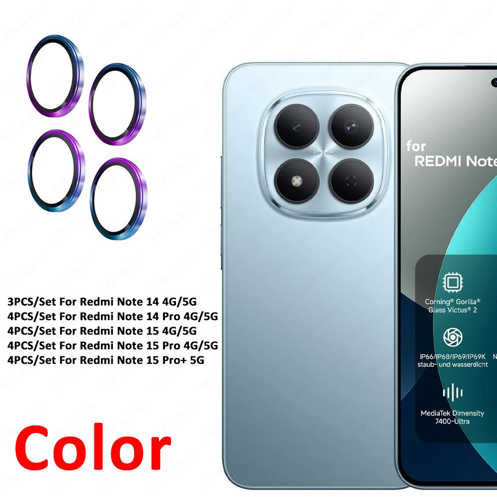 Alloy Camera Glass Case For Xiaomi Redmi Note 15Pro 15 17 Pro Max 5G 3D Metal Ring Lens Protector Note15 Pro+ 14Pro Plus 14 4G