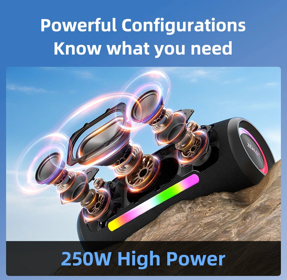 ZEALOT S89 Wireless Speaker 250W Portable Outdoor with RGB Color Lights Long 48000mAh Battery up to 8 Hours Playtime