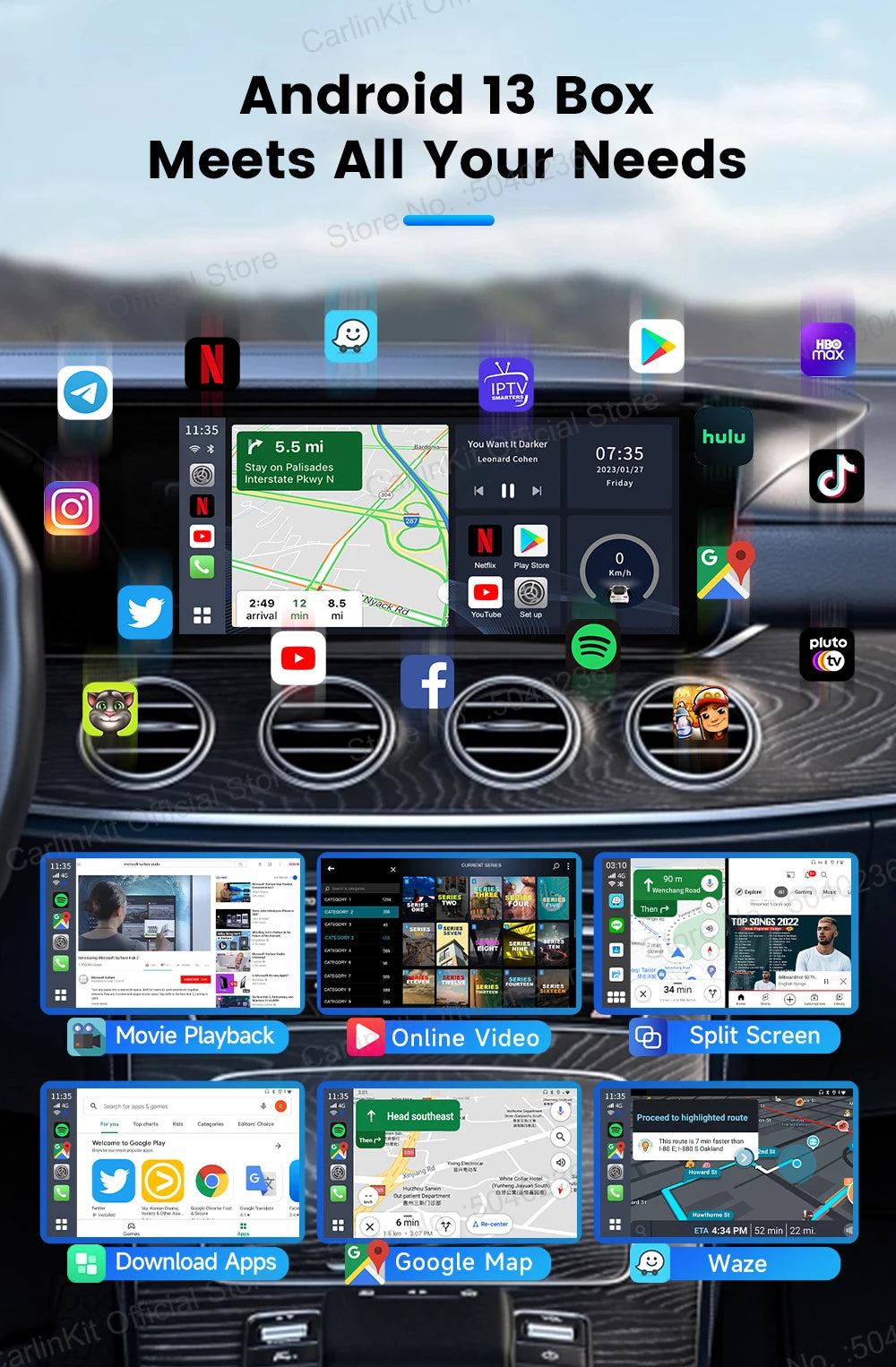 CarlinKit TV Box S2F Android 13 CarPlay Ai Box SM6225 8 Cores Wireless CarPlay Android Auto Video Streaming Box 4G LTE &WiFi GPS