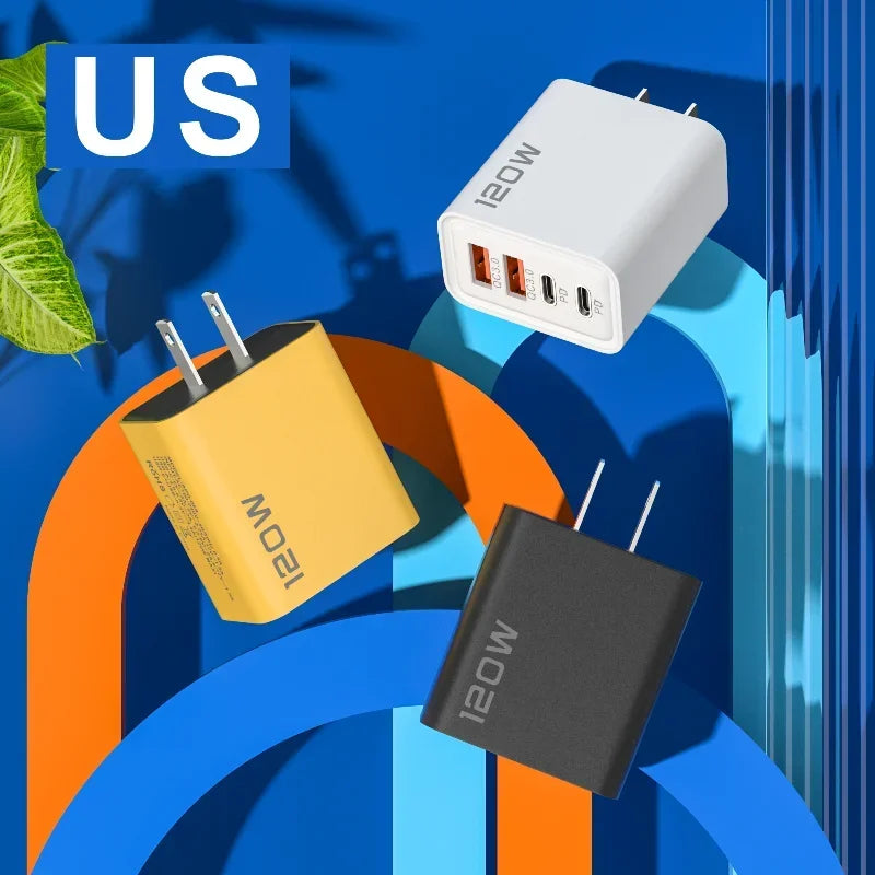 120W PD USB Charger Fast Charging Type C Mobile Phone Adapter For iPhone Samsung Quick Charge 3.0 EU Plug Wall Charger