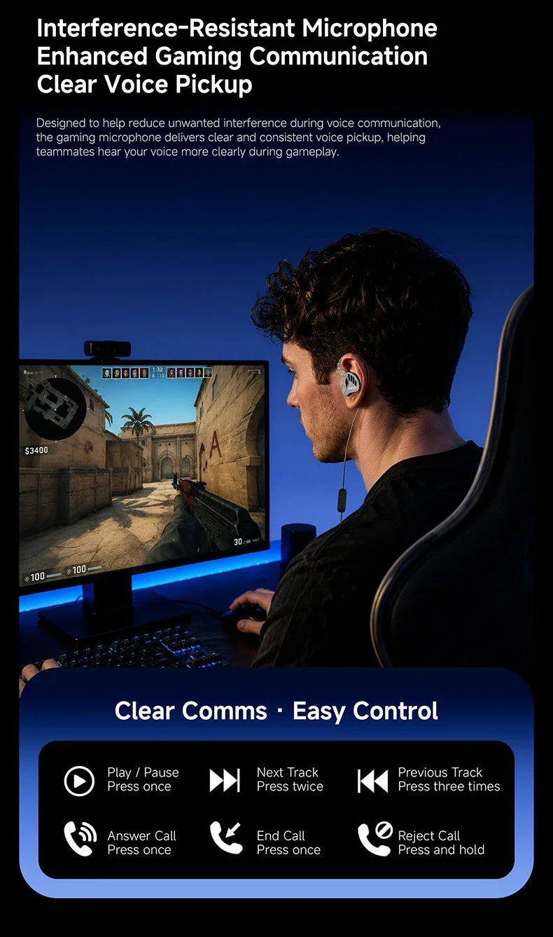 CCA-akx Wired In-Ear Headphones for Live Monitoring, High-Quality HiFi, 3.5mm Interface with Dedicated Anchoring.