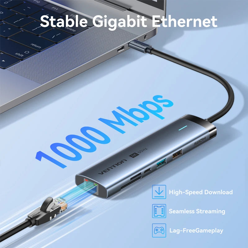 Vention USB C Hub HDMI 4K 60Hz 9 in 1 PD 100W RJ45 Adapter USB3.0 Hub 5Gbps Splitter Docking Station for MacBook Air iPad Laptop