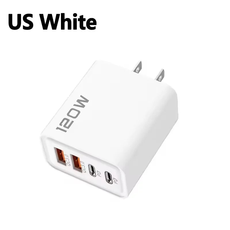 4 Ports 120W Charger USB C PD Quick Charge 3.0 Type C USB Phone Chargers Fast Charging Adapter For iPhone Samsung Xiaomi Huawei