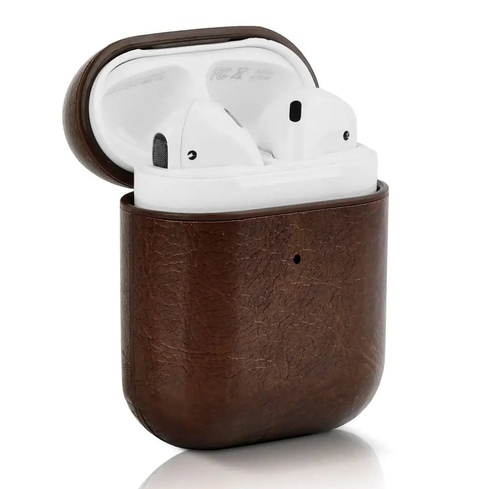 PU Leather Earphone Case for AirPods 1/2 Gen Earbuds Cover Wireless Headphone Protective Shell with Carabiner